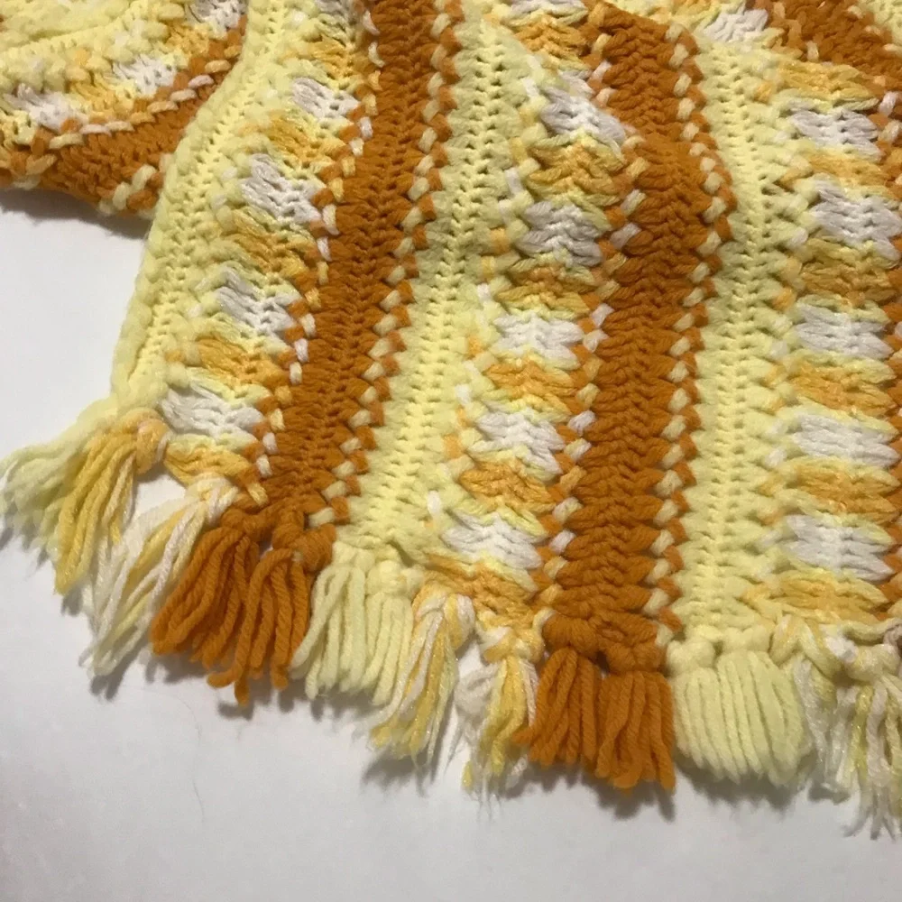 Vintage Handmade Afghan Crochet Sofa or Bed Throw Blanket Retro Yellow 91